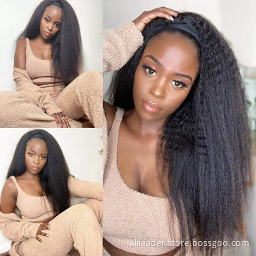 Kinky Straight Synthetic Hair Wigs with Headband Attached